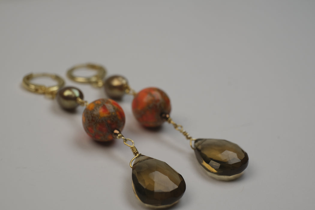 Orange Three stones earring