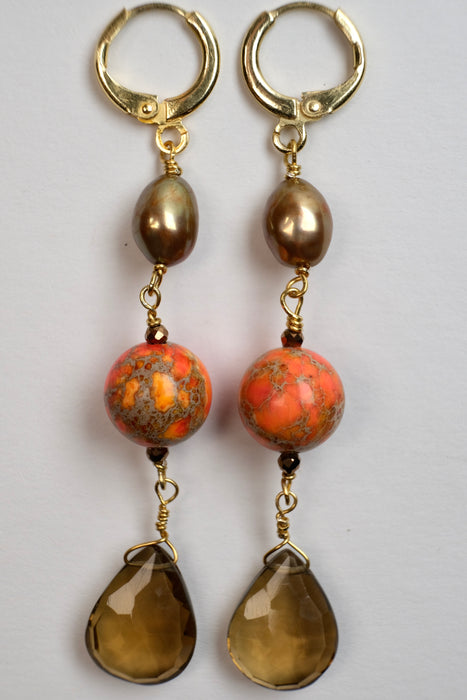 Orange Three stones earring