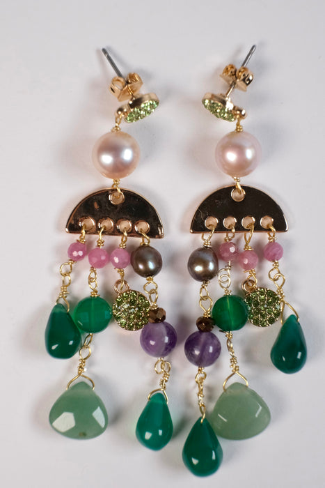 Chandelier earring pink and green